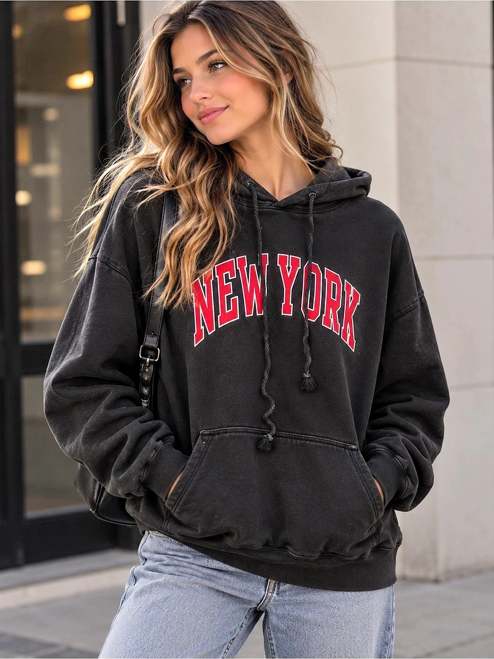 John Galt New York Oversized Hoodie in Black